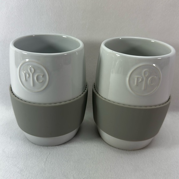 The Pampered Chef Other - Pampered Chef White Ceramic Mugs with Gray Silicone Grip - Set of 2